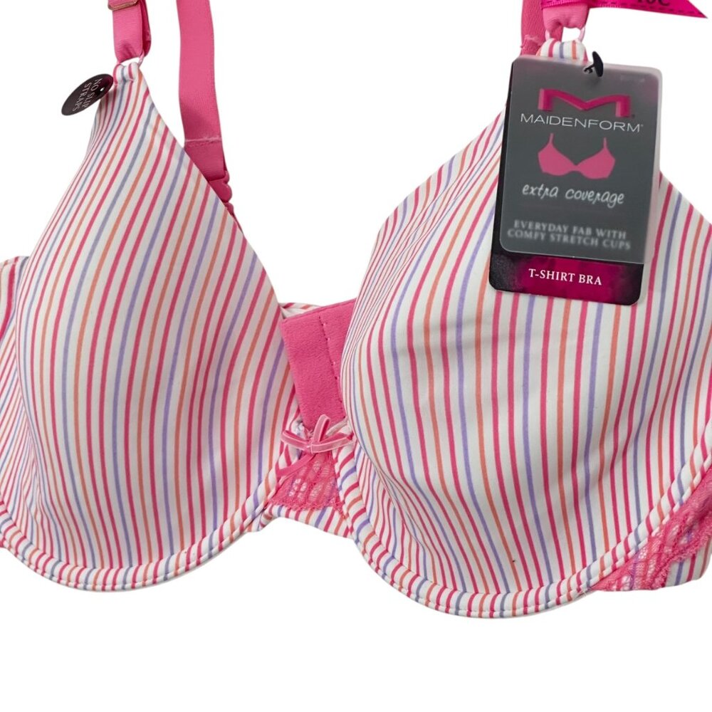 Maidenform Extra Coverage T-Shirt Women Bra 40C Pink Stripe Everyday Comfort Fit - Picture 3 of 9